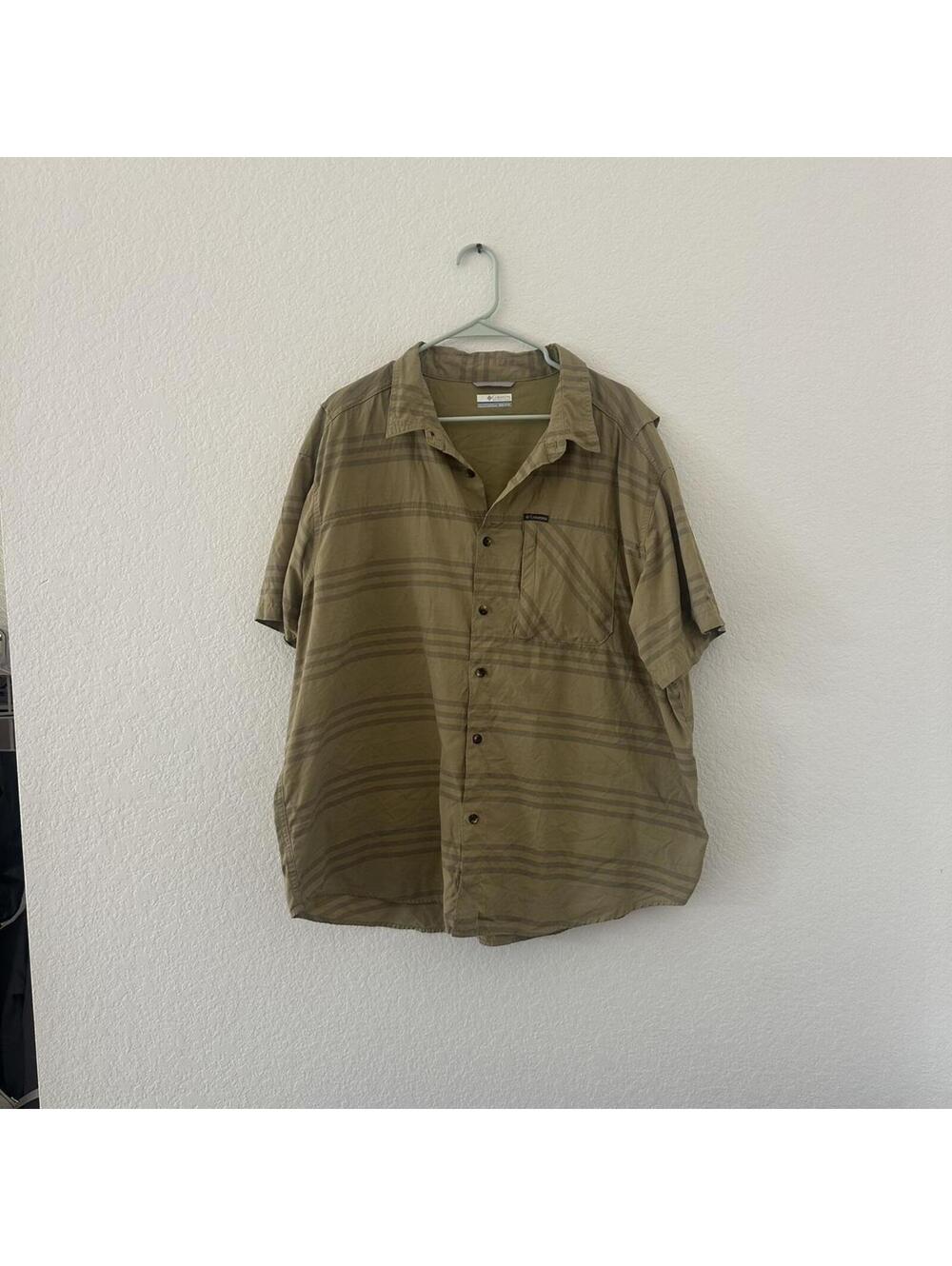 Columbia khaki button up shirt